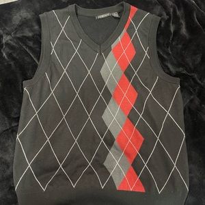 Sweater Vest. Red, Grey and Red Pattern.